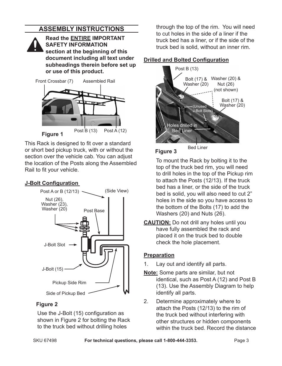 Assembly instructions | Harbor Freight Tools Universal Pickup Rack 67498 User Manual | Page 3 / 8