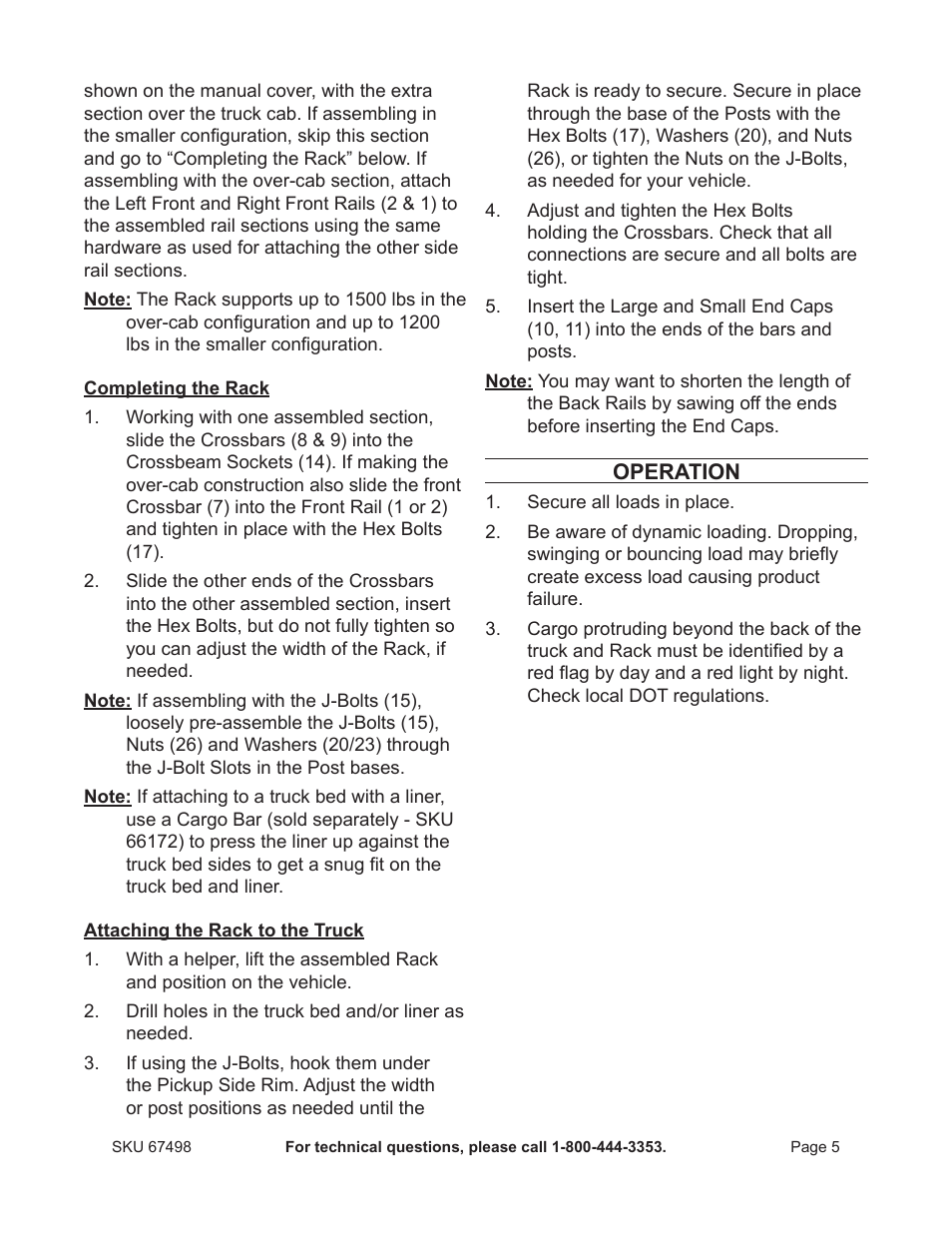 Harbor Freight Tools Universal Pickup Rack 67498 User Manual | Page 5 / 8