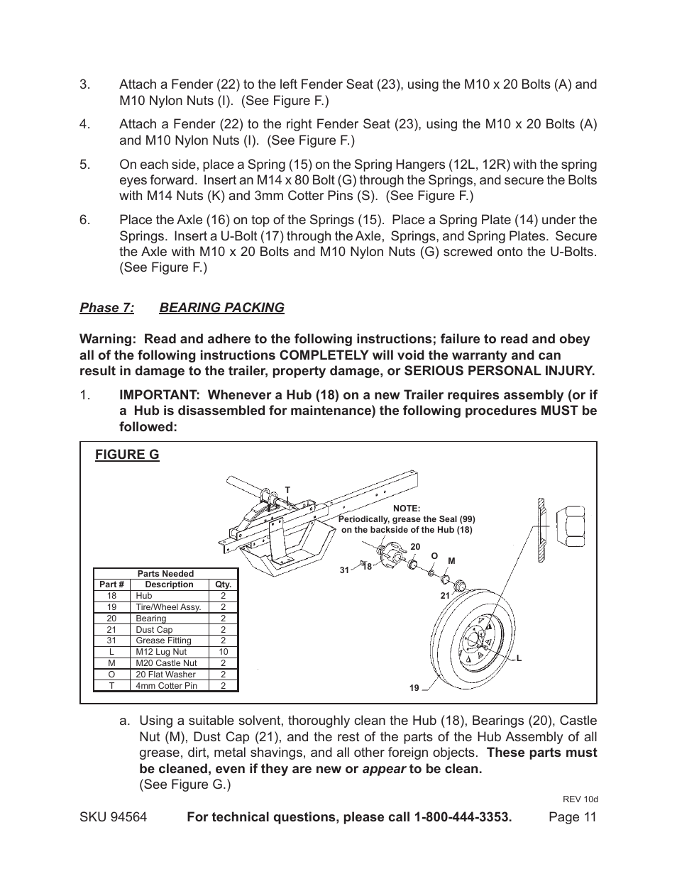 Harbor Freight Tools Trailer 94564 User Manual | Page 11 / 27