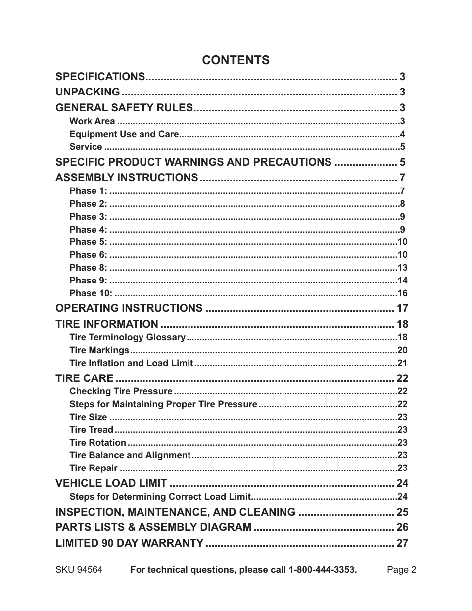 Harbor Freight Tools Trailer 94564 User Manual | Page 2 / 27