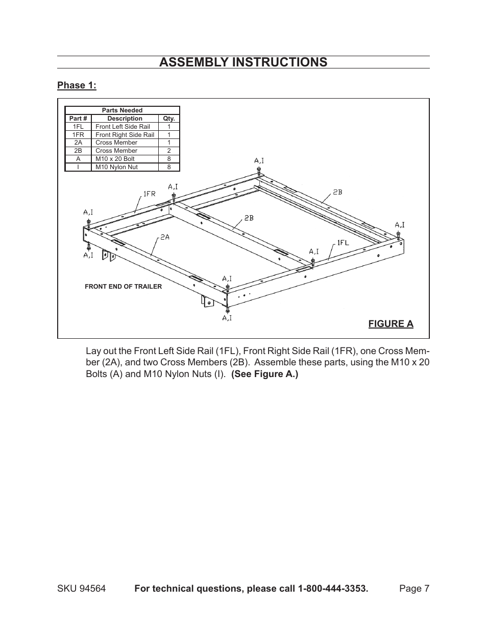 Assembly instructions, Phase 1, Figure a | Harbor Freight Tools Trailer 94564 User Manual | Page 7 / 27