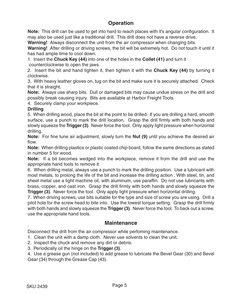 Harbor Freight Tools 2439 User Manual | Page 5 / 7