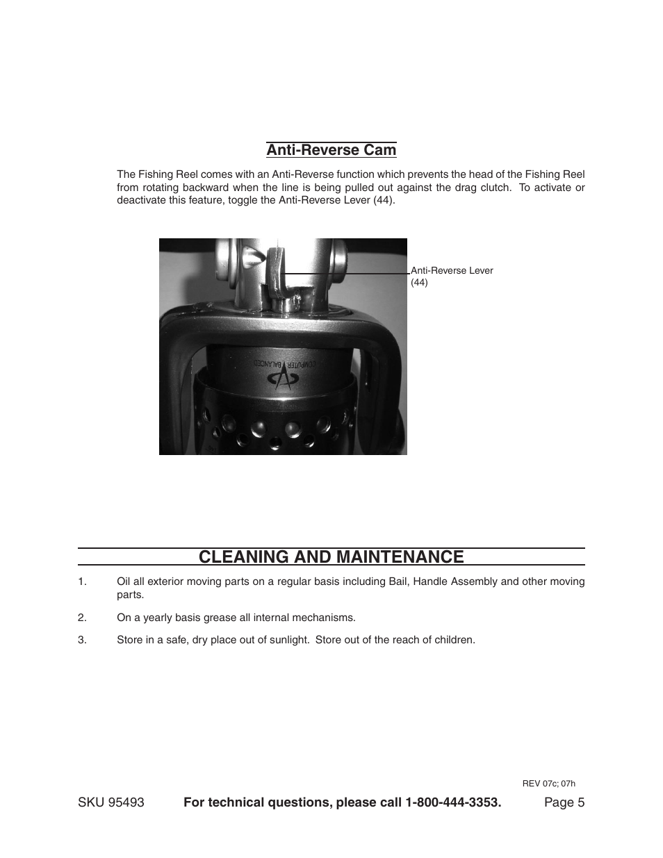 Cleaning and maintenance, Anti-reverse cam | Harbor Freight Tools 95493 User Manual | Page 5 / 7