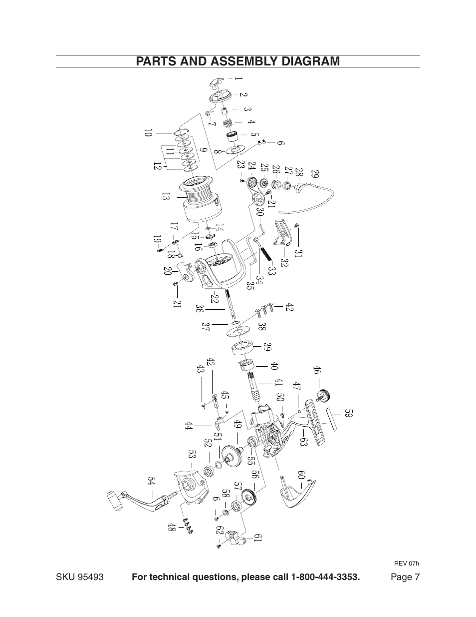 Parts and assembly diagram | Harbor Freight Tools 95493 User Manual | Page 7 / 7