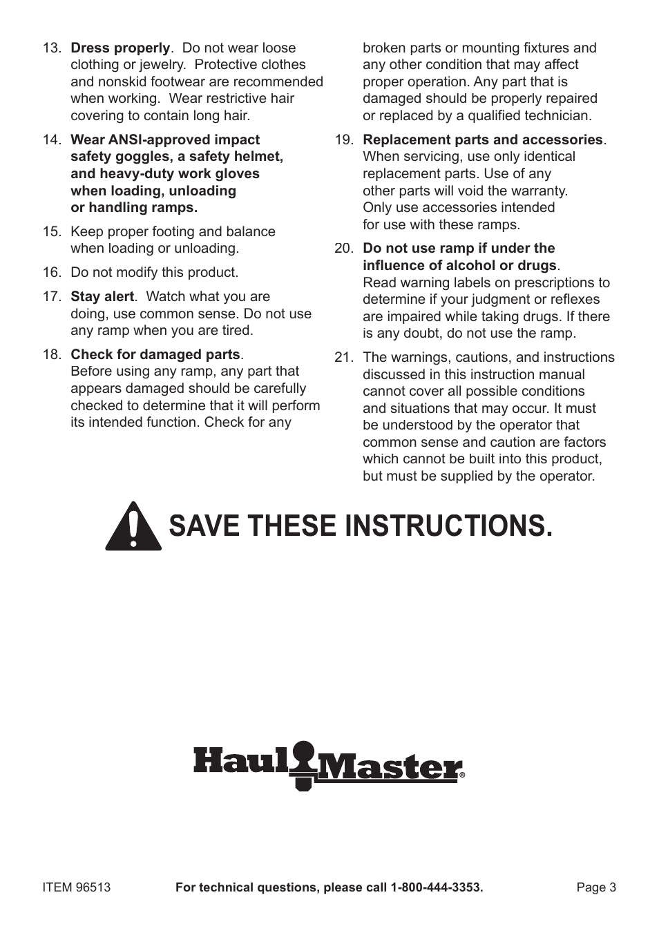 Save these instructions | Harbor Freight Tools 96514 User Manual | Page 3 / 12