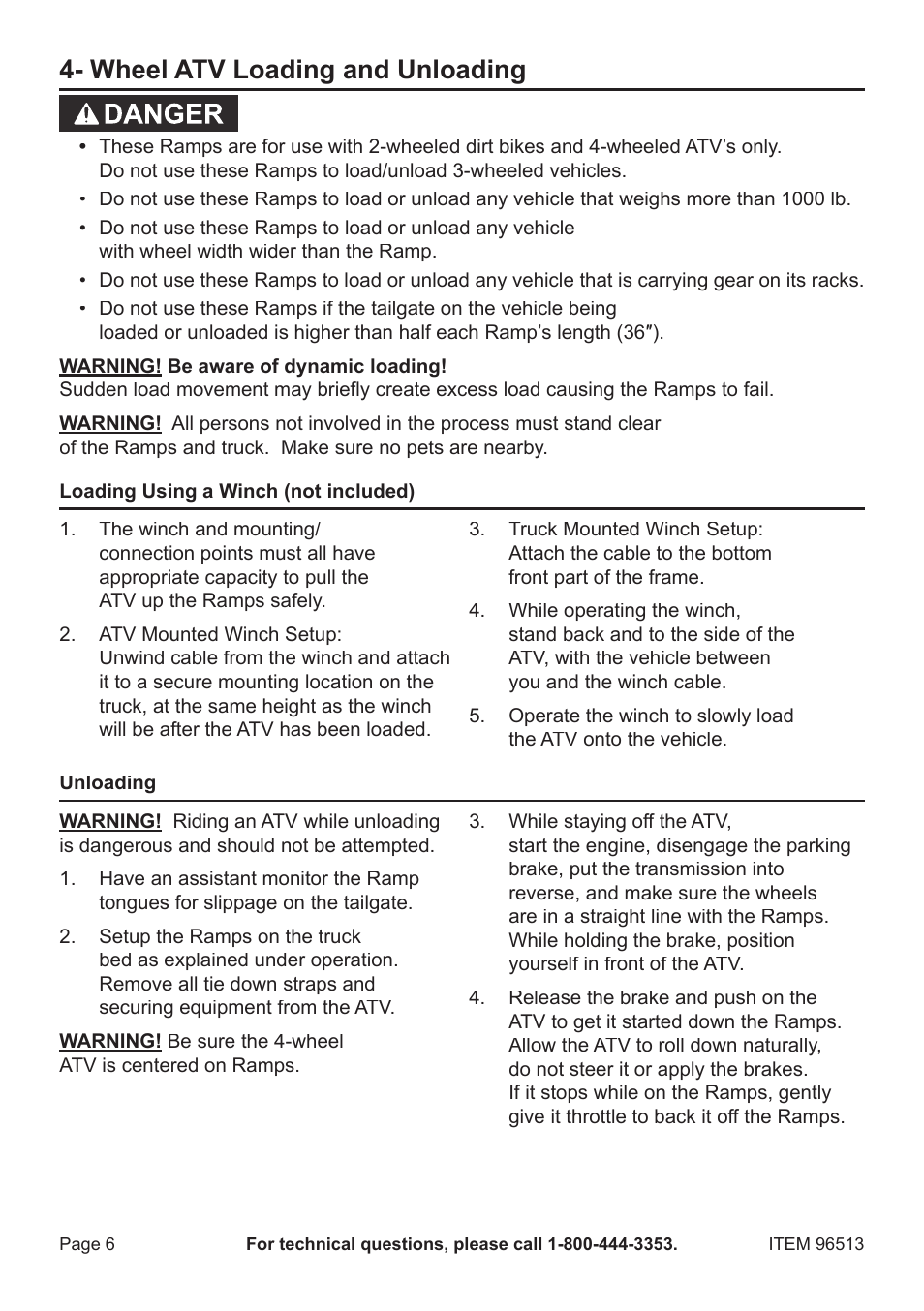 Wheel atv loading and unloading | Harbor Freight Tools 96514 User Manual | Page 6 / 12