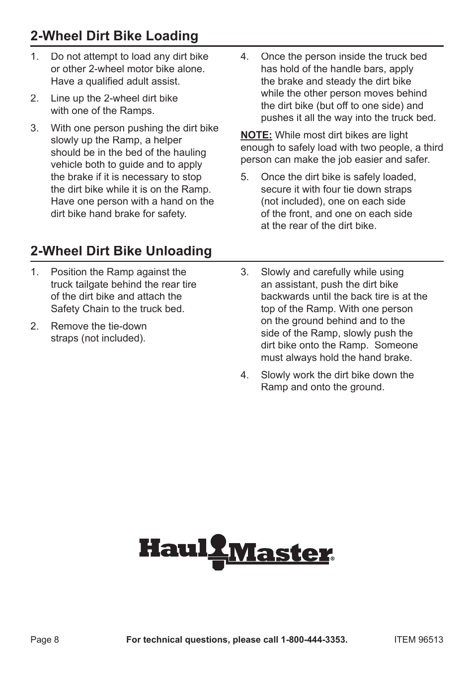 Wheel dirt bike loading, Wheel dirt bike unloading | Harbor Freight Tools 96514 User Manual | Page 8 / 12