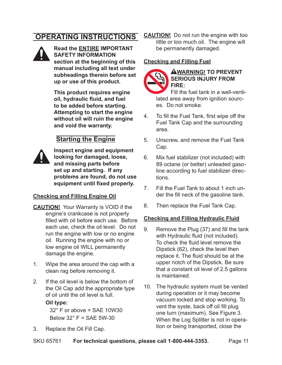 Operating instructions | Harbor Freight Tools GREYHOUND 65761 User Manual | Page 11 / 37