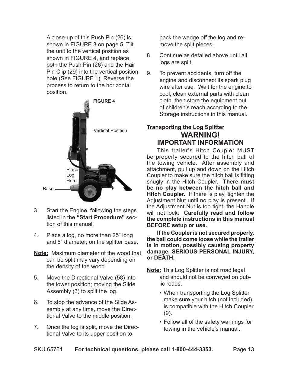 Warning | Harbor Freight Tools GREYHOUND 65761 User Manual | Page 13 / 37