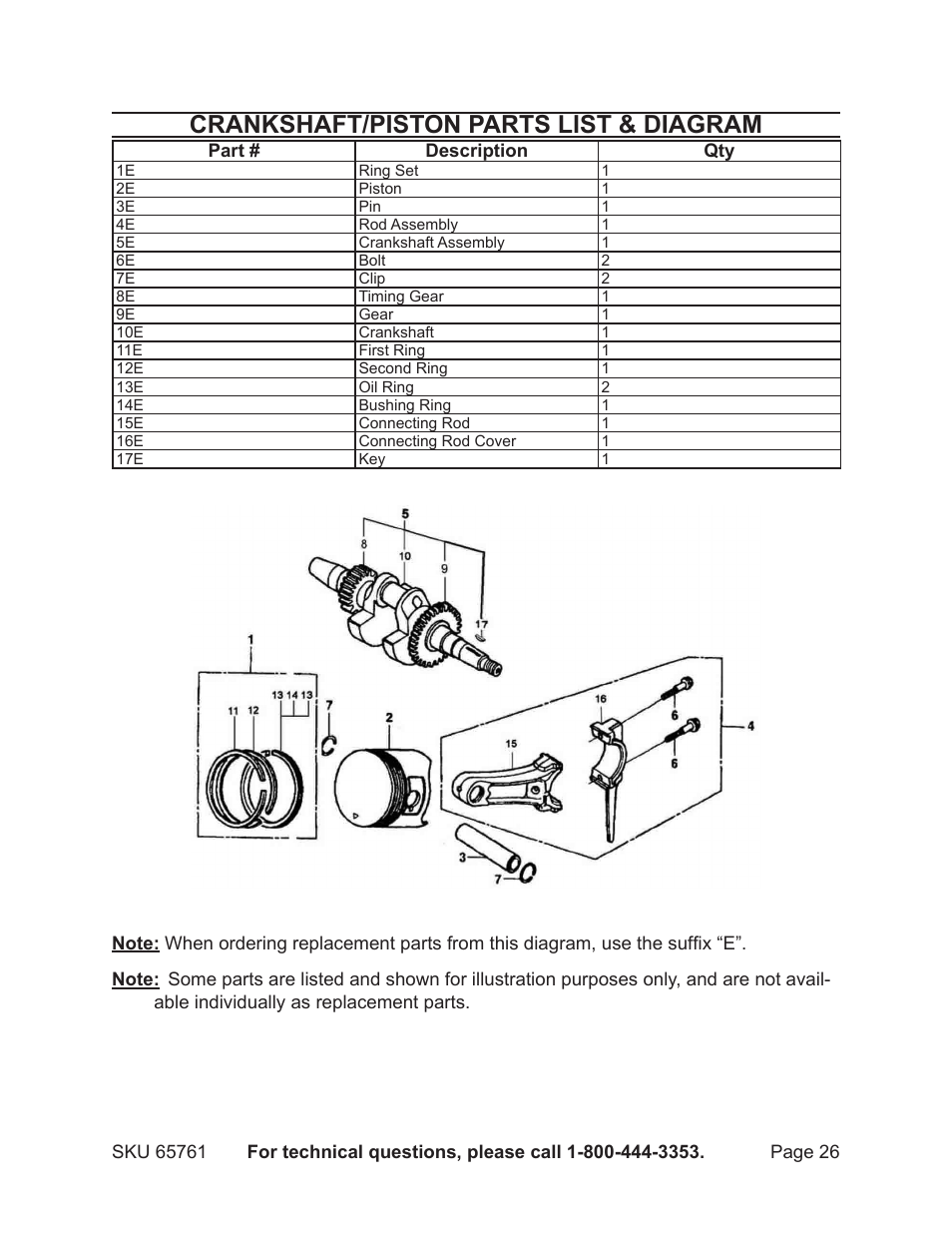 Crankshaft/piston parts list & diagram | Harbor Freight Tools GREYHOUND 65761 User Manual | Page 26 / 37