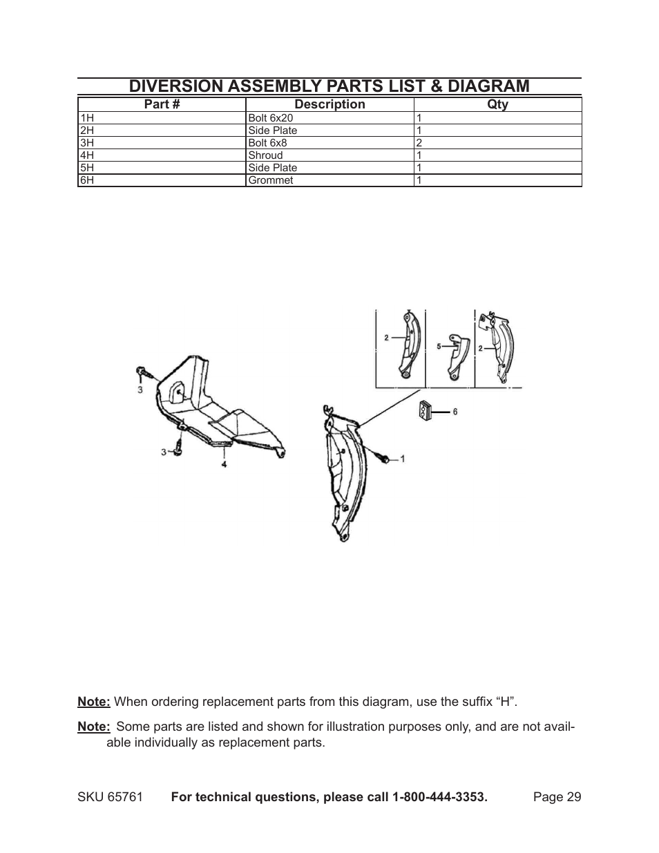 Diversion assembly parts list & diagram | Harbor Freight Tools GREYHOUND 65761 User Manual | Page 29 / 37