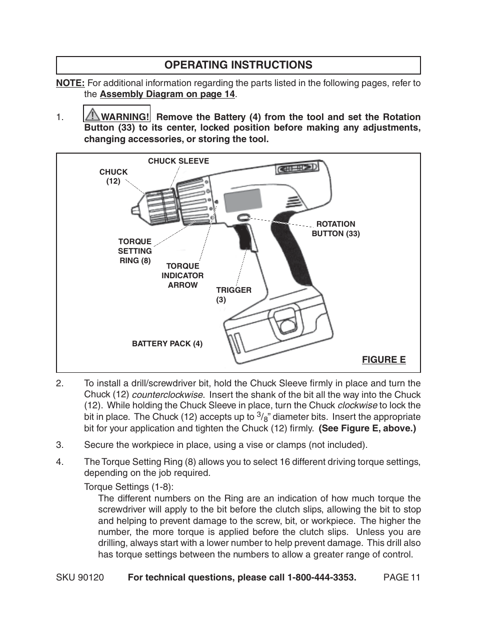 Operating instructions | Harbor Freight Tools 90120 User Manual | Page 11 / 14