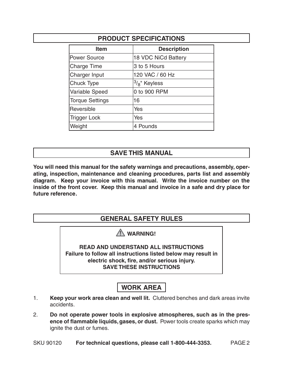 Harbor Freight Tools 90120 User Manual | Page 2 / 14