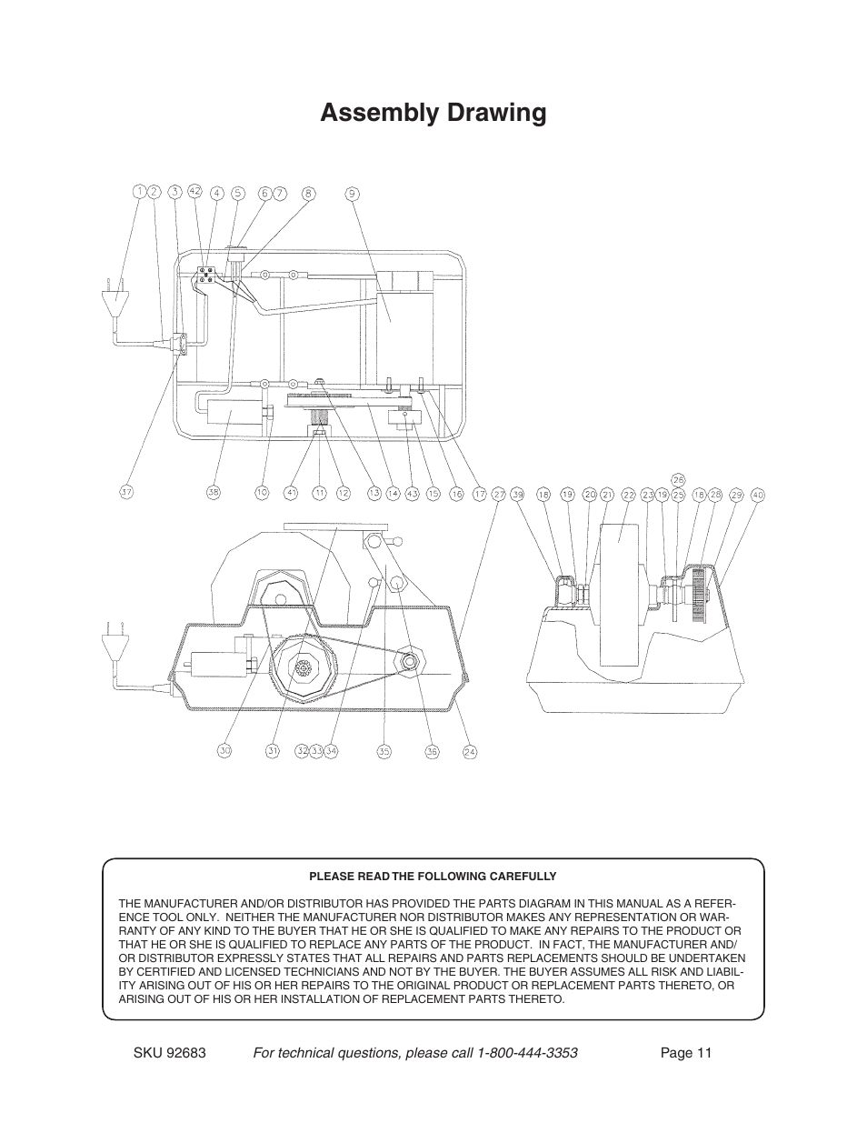 Assembly drawing | Harbor Freight Tools 92683 User Manual | Page 11 / 11