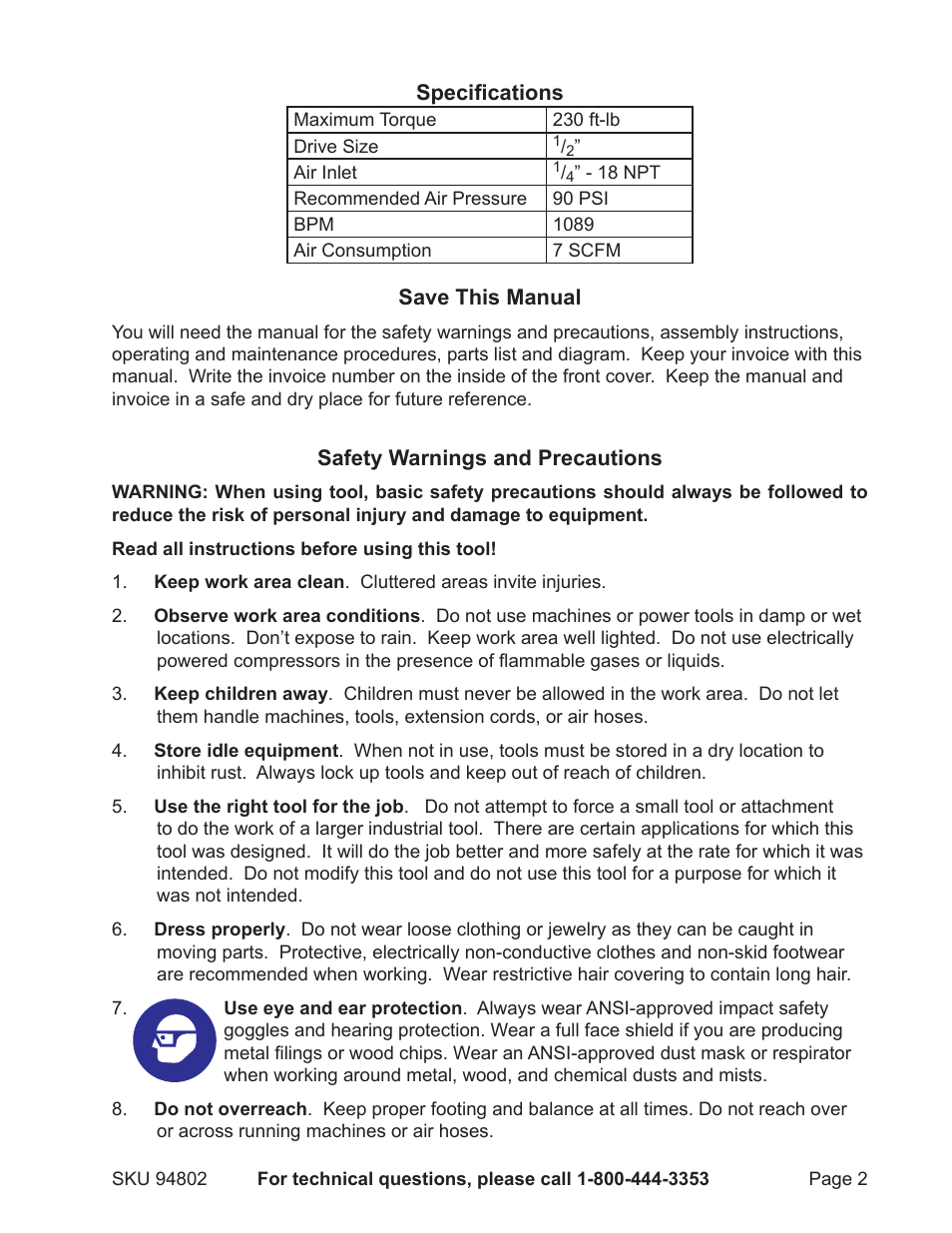 Harbor Freight Tools 94802 User Manual | Page 2 / 8