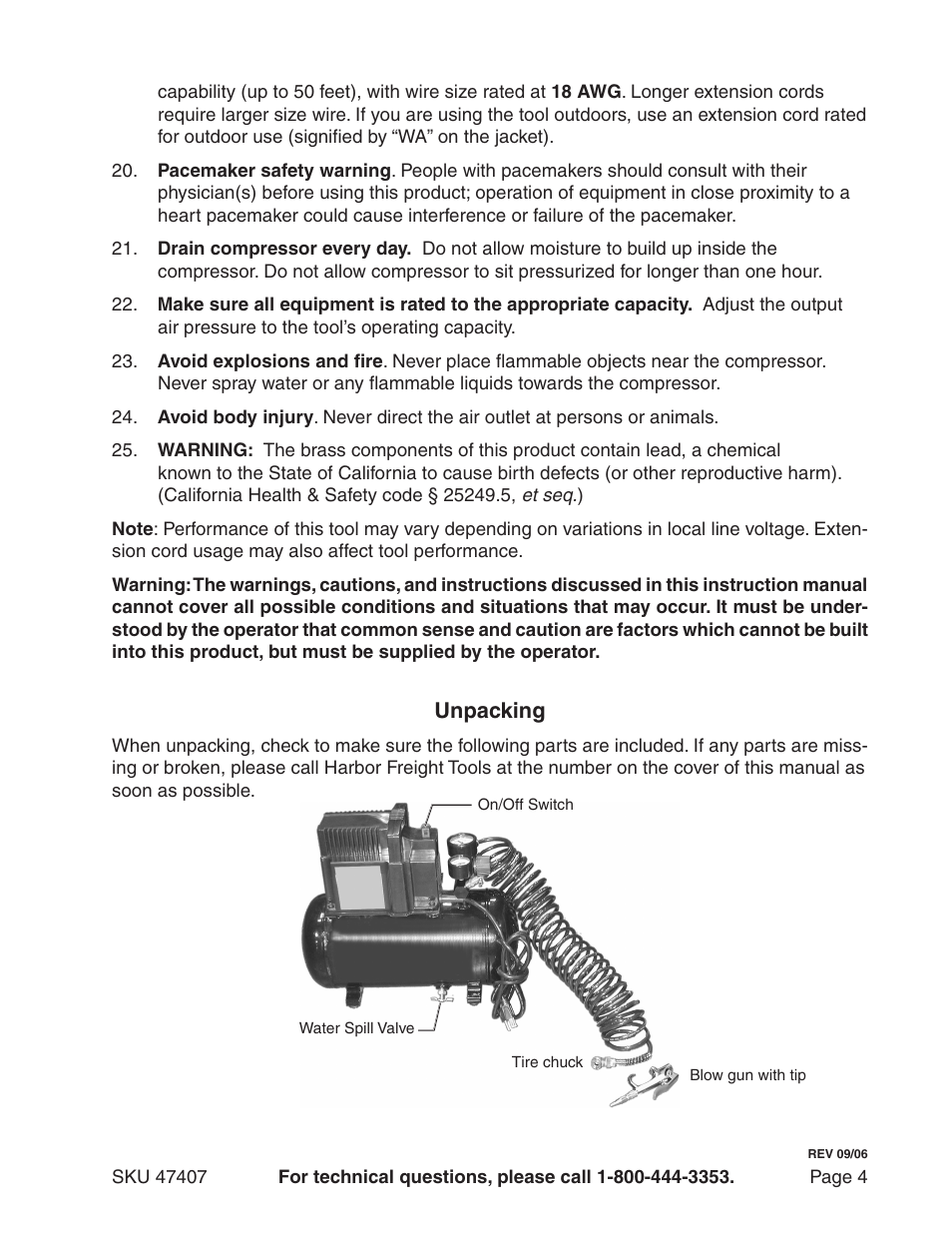 Unpacking | Harbor Freight Tools CENTRAL PNEUMATIC 47407 User Manual | Page 4 / 8