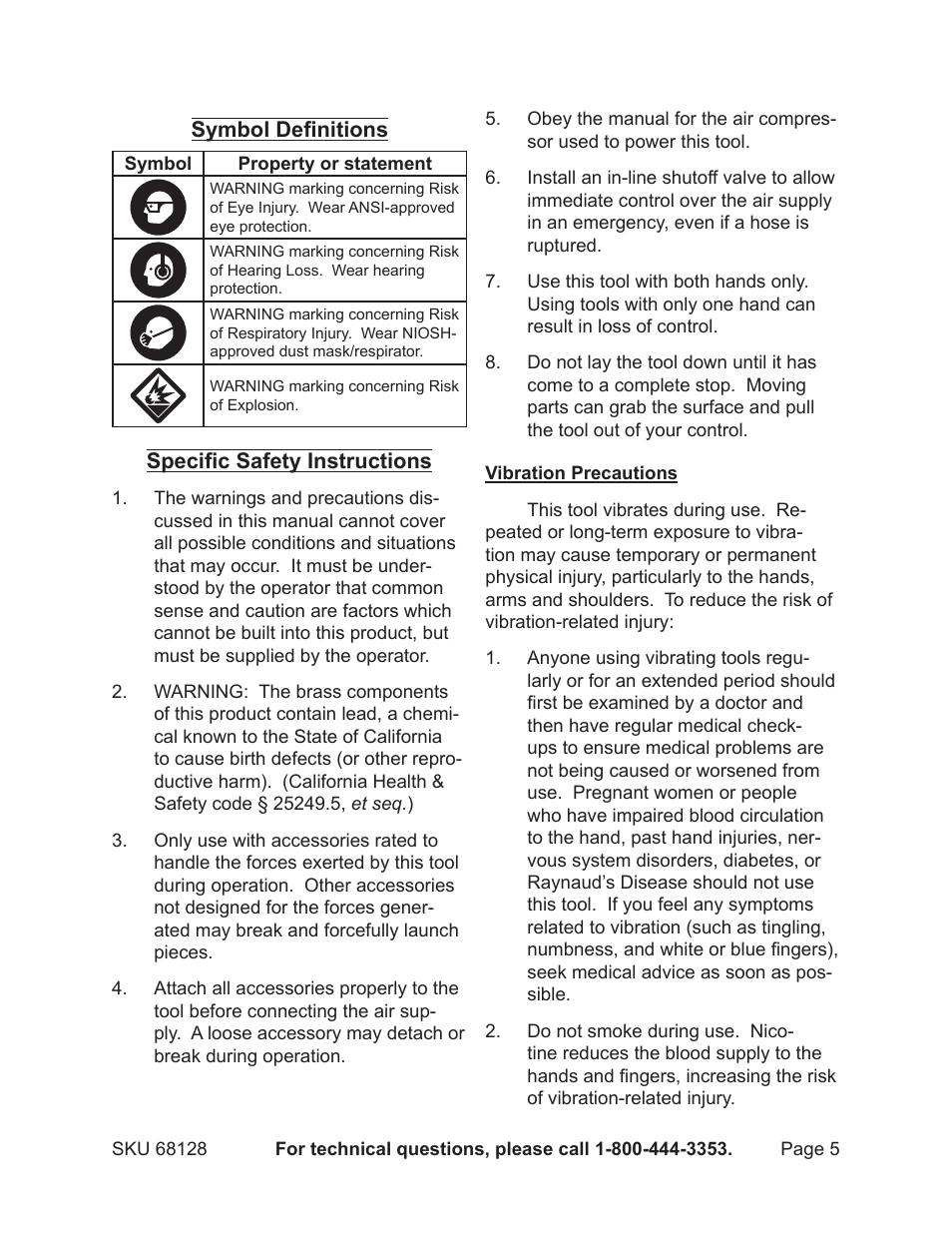 Harbor Freight Tools CENTRAL PNEUMATIC 68128 User Manual | Page 5 / 13