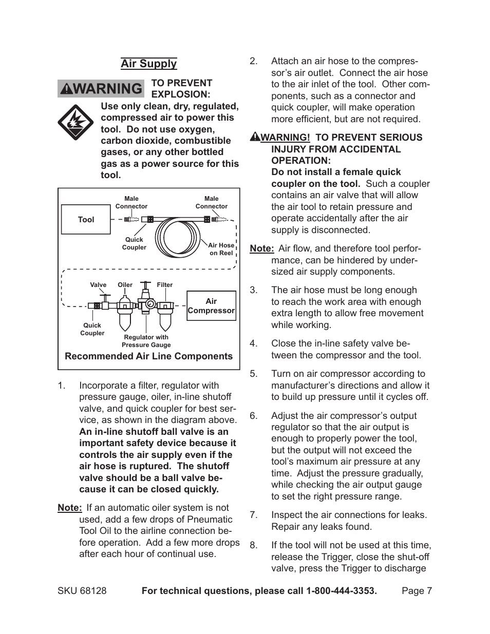 Air supply | Harbor Freight Tools CENTRAL PNEUMATIC 68128 User Manual | Page 7 / 13