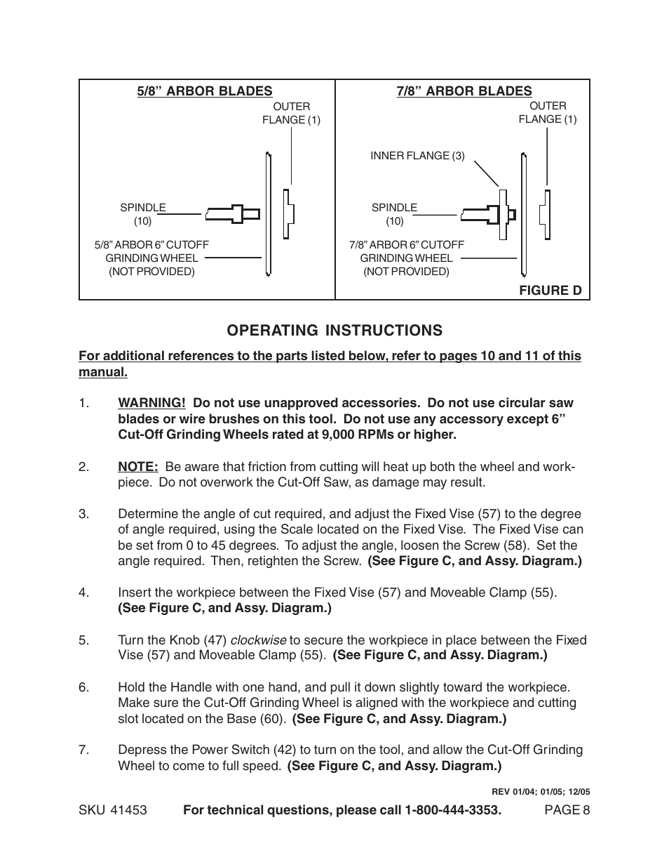 Operating instructions | Harbor Freight Tools 41453 User Manual | Page 8 / 11