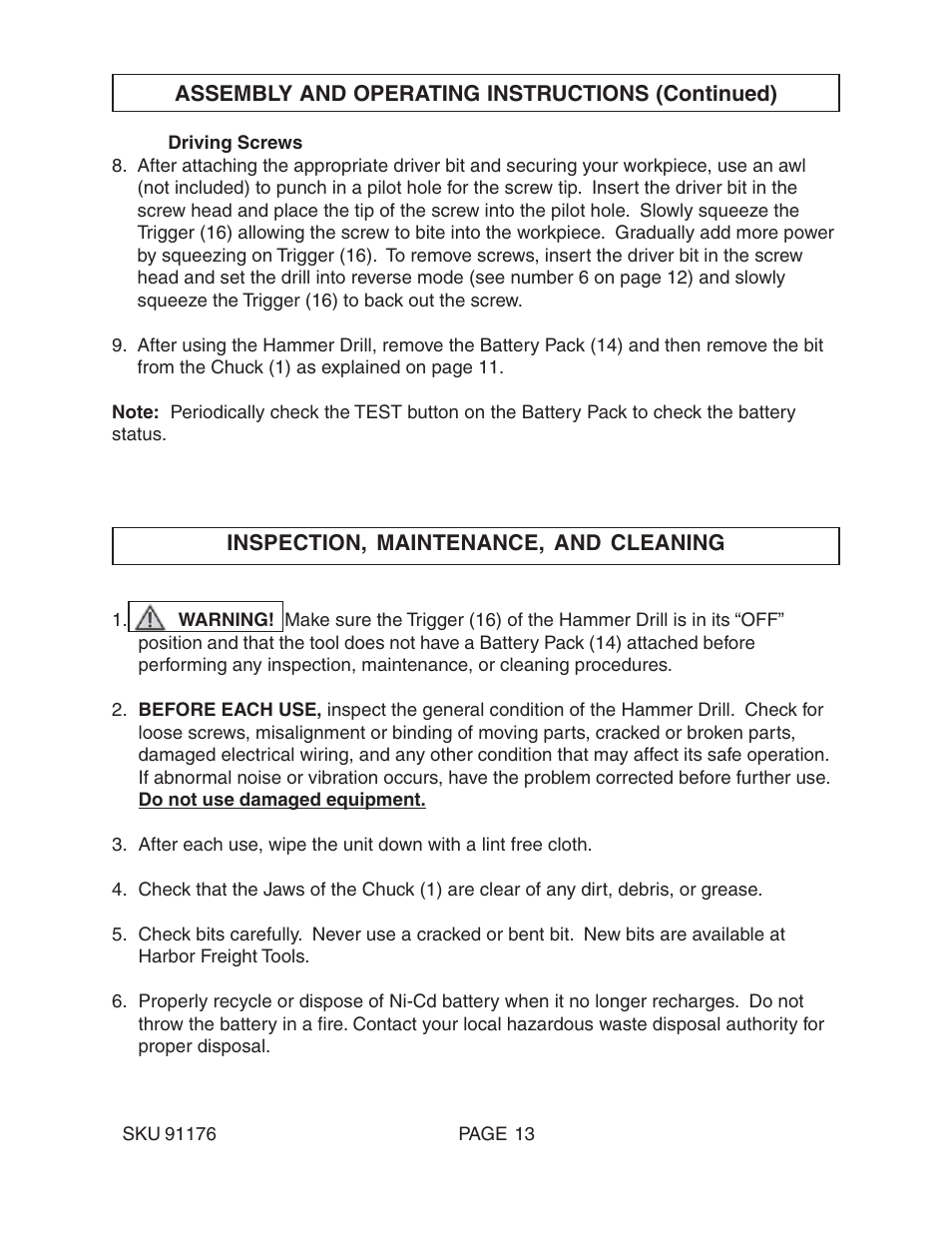 Harbor Freight Tools 91176 User Manual | Page 13 / 15