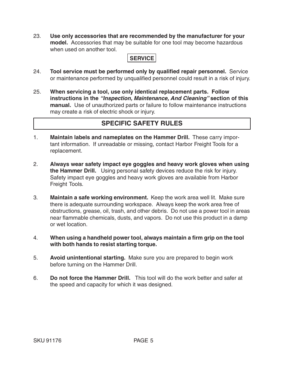 Harbor Freight Tools 91176 User Manual | Page 5 / 15