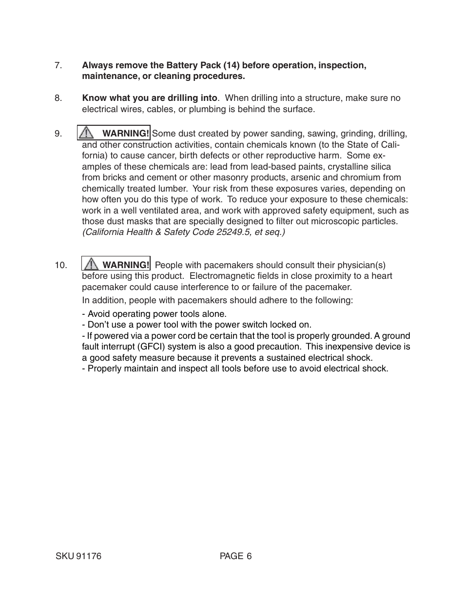 Harbor Freight Tools 91176 User Manual | Page 6 / 15