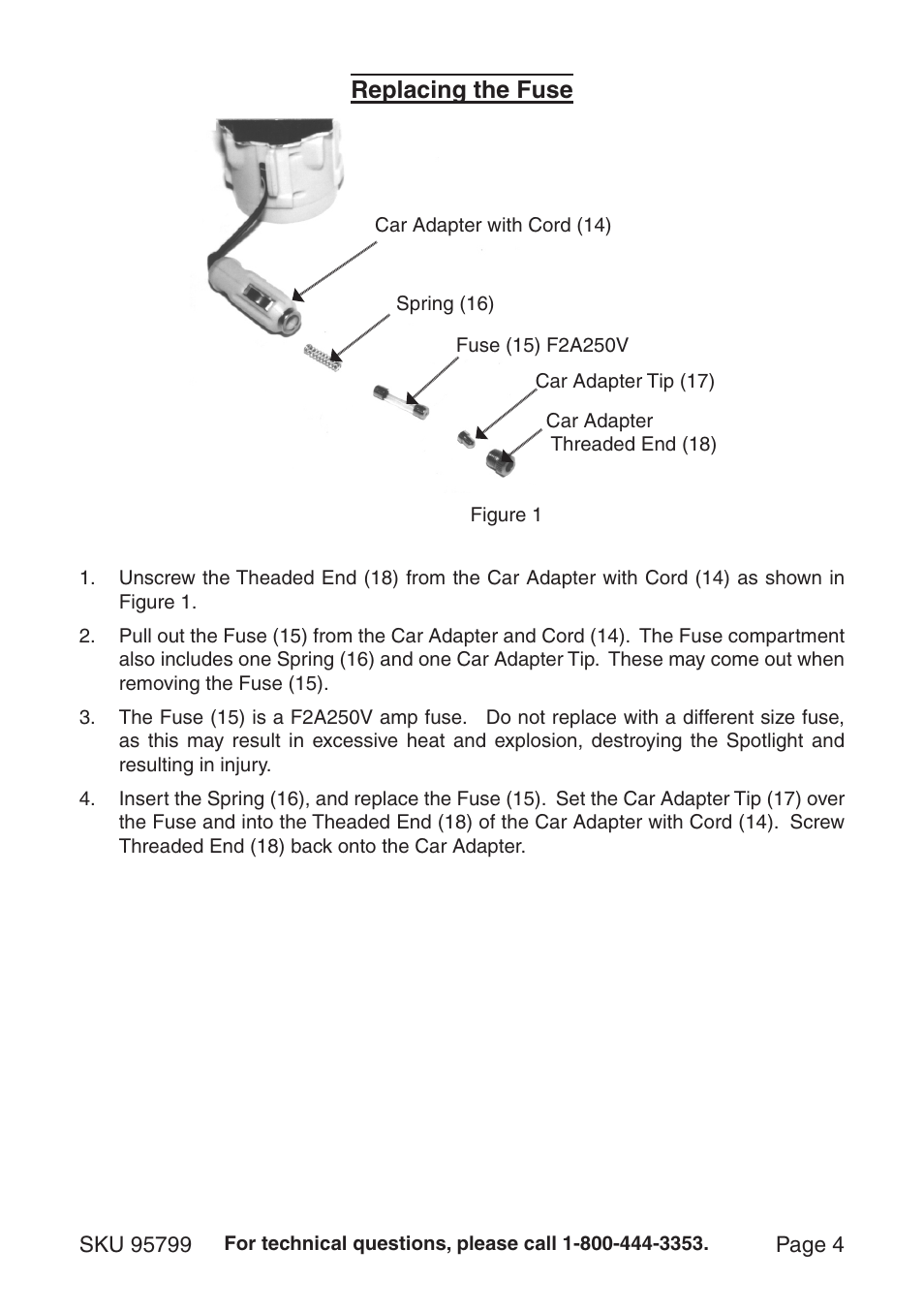 Replacing the fuse | Harbor Freight Tools CHICAGO ELECTRIC 95799 User Manual | Page 4 / 7