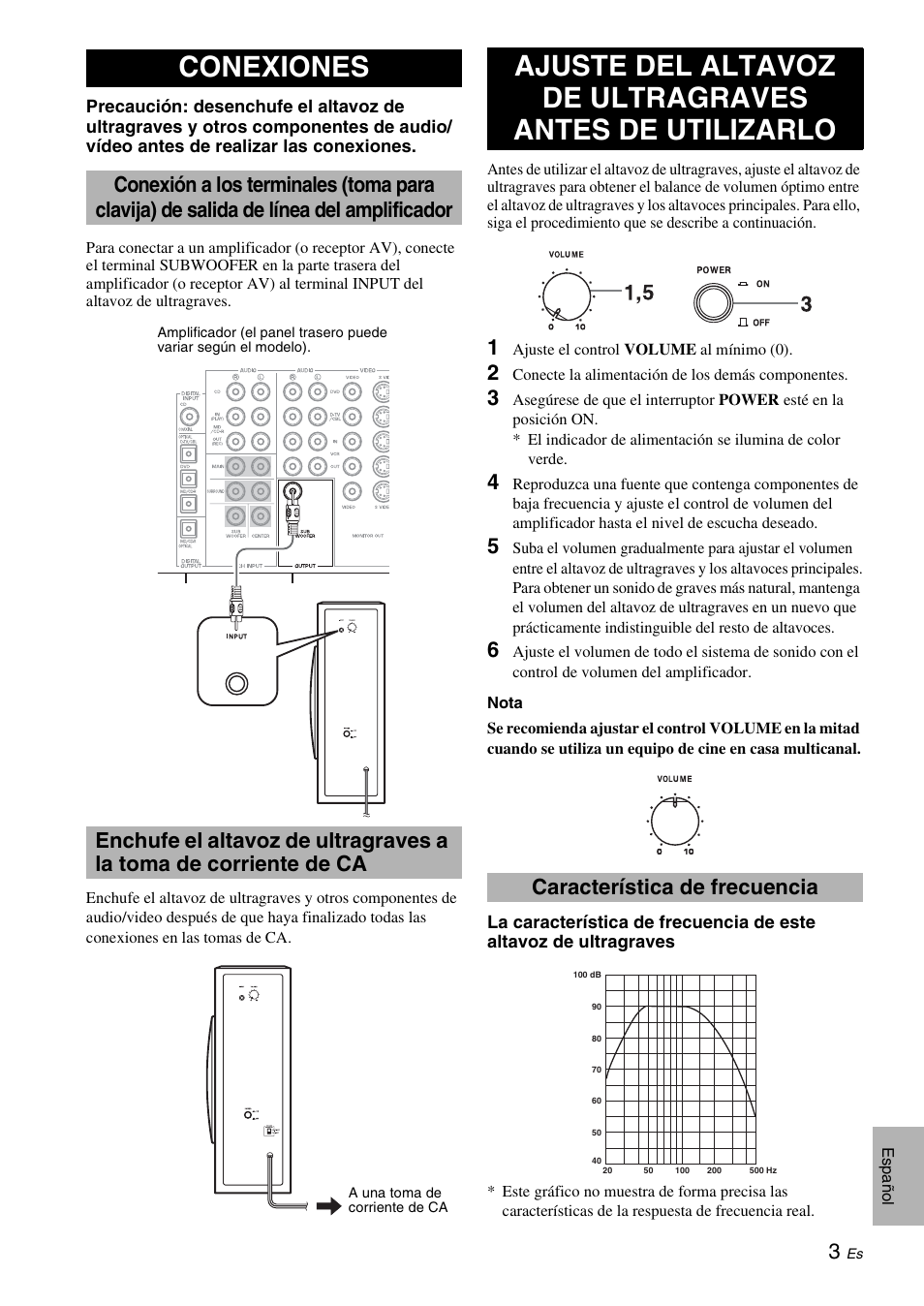 Conexiones, Característica de frecuencia | Yamaha NS-SW210 User Manual | Page 47 / 68