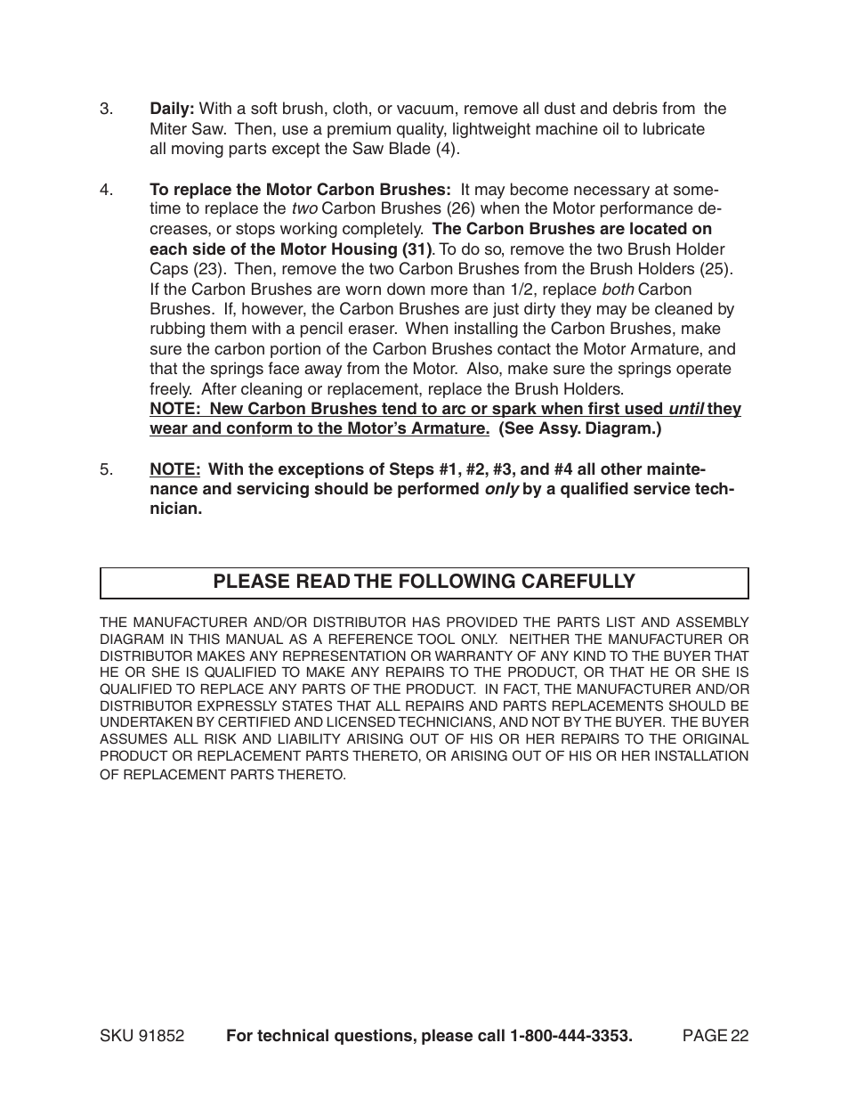 Harbor Freight Tools 91852 User Manual | Page 22 / 26