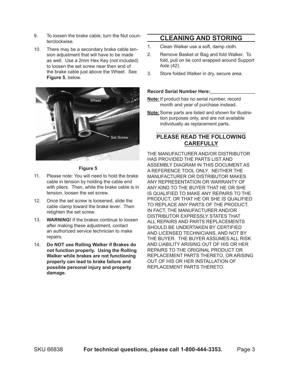 Cleaning and storing | Harbor Freight Tools 66838 User Manual | Page 3 / 4