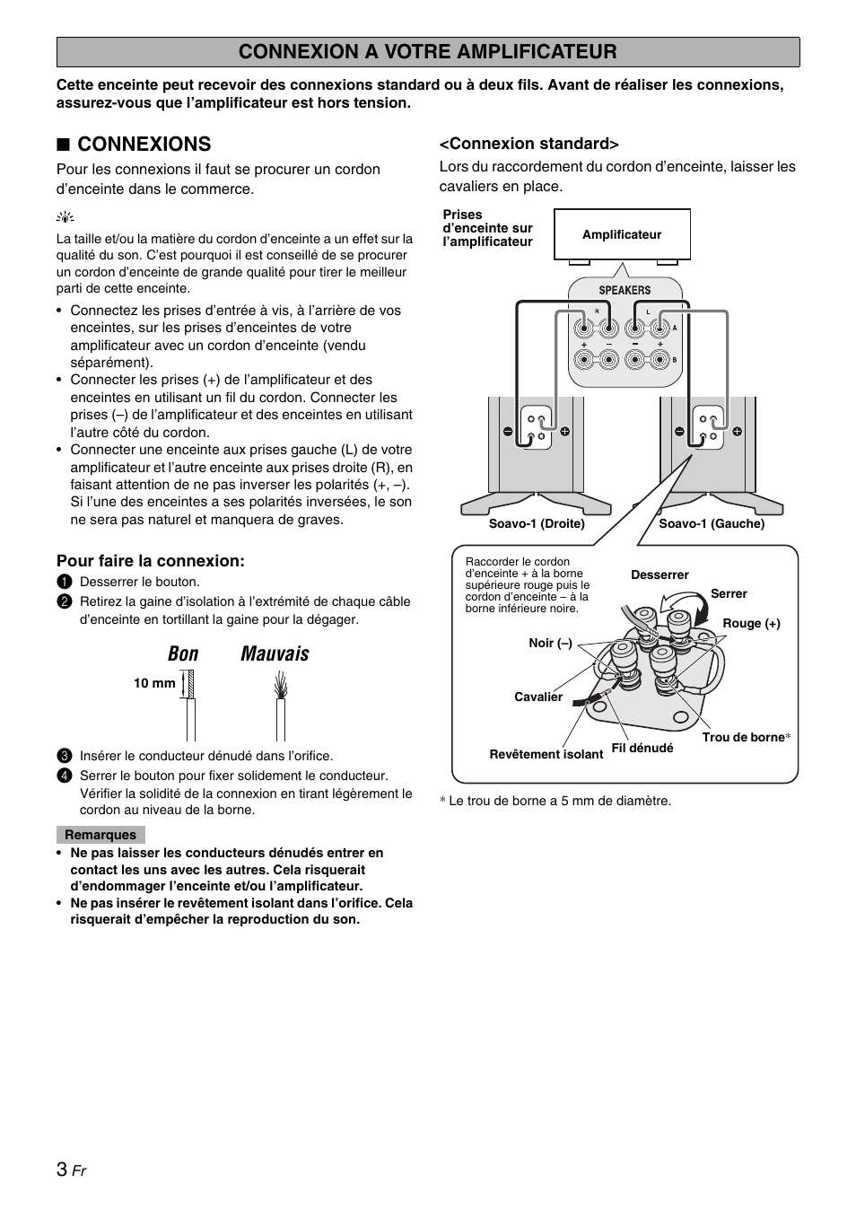 Connexion a votre amplificateur, Connexions, Bon mauvais | Yamaha Soavo-1 User Manual | Page 10 / 36