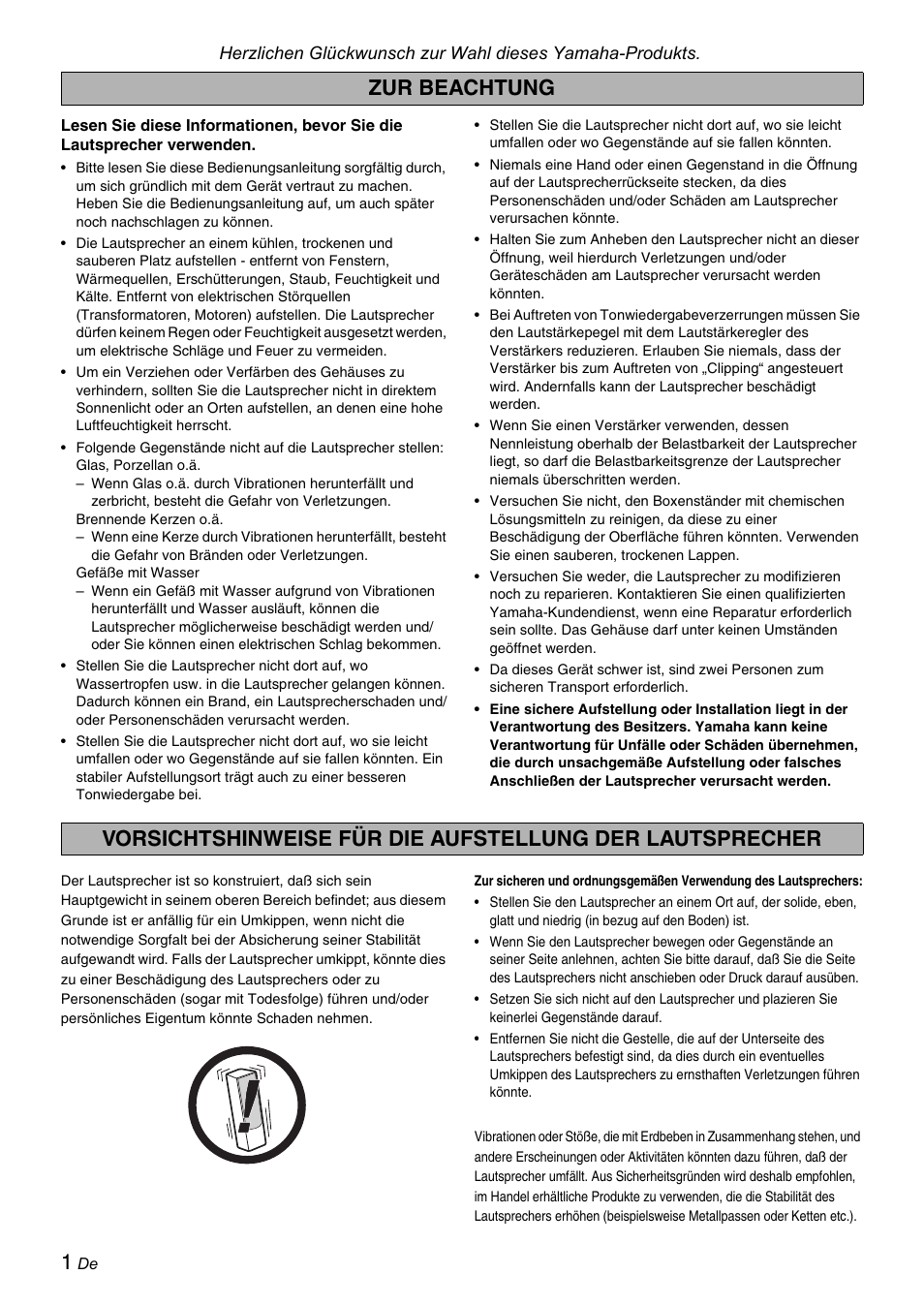 Deutsch, Zur beachtung | Yamaha Soavo-1 User Manual | Page 14 / 36