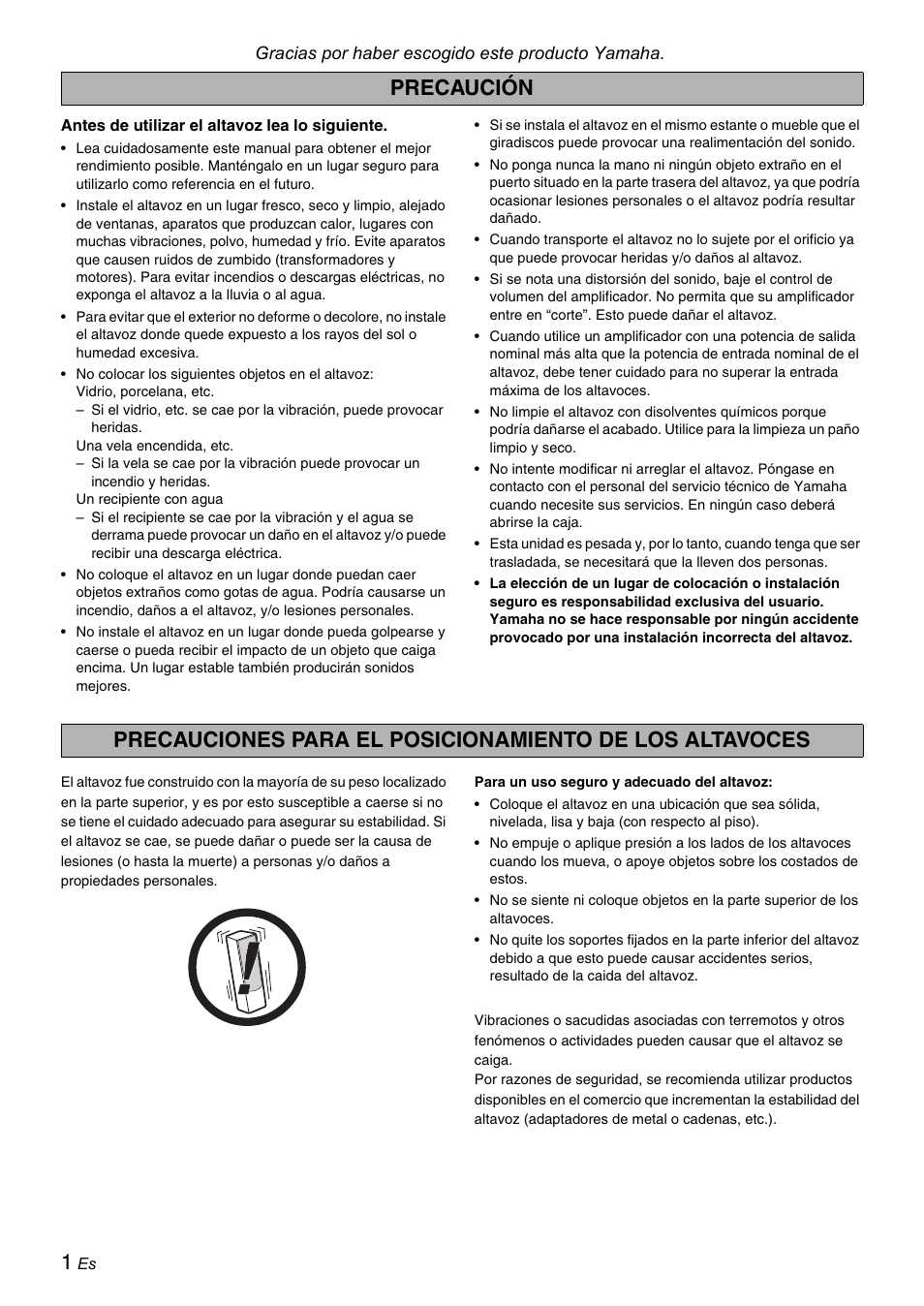 Español, Precaución | Yamaha Soavo-1 User Manual | Page 20 / 36
