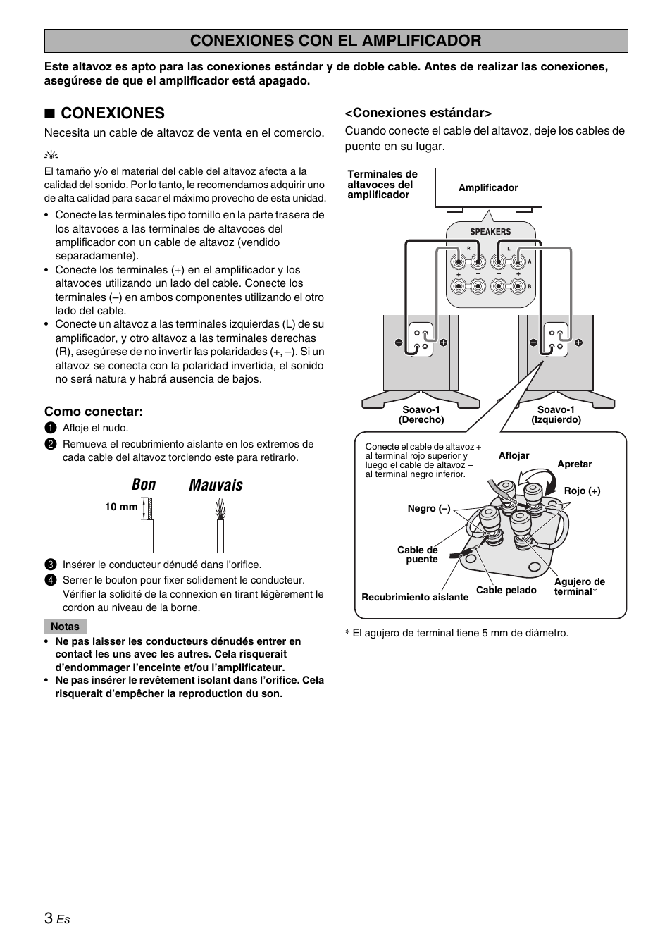 Conexiones con el amplificador, Conexiones, Bon mauvais | Yamaha Soavo-1 User Manual | Page 22 / 36