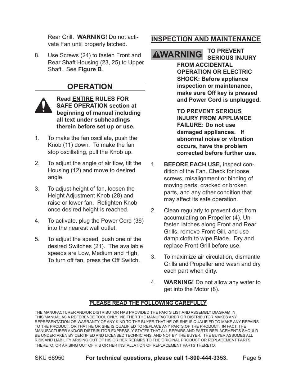 Operation | Harbor Freight Tools 66950 User Manual | Page 5 / 6