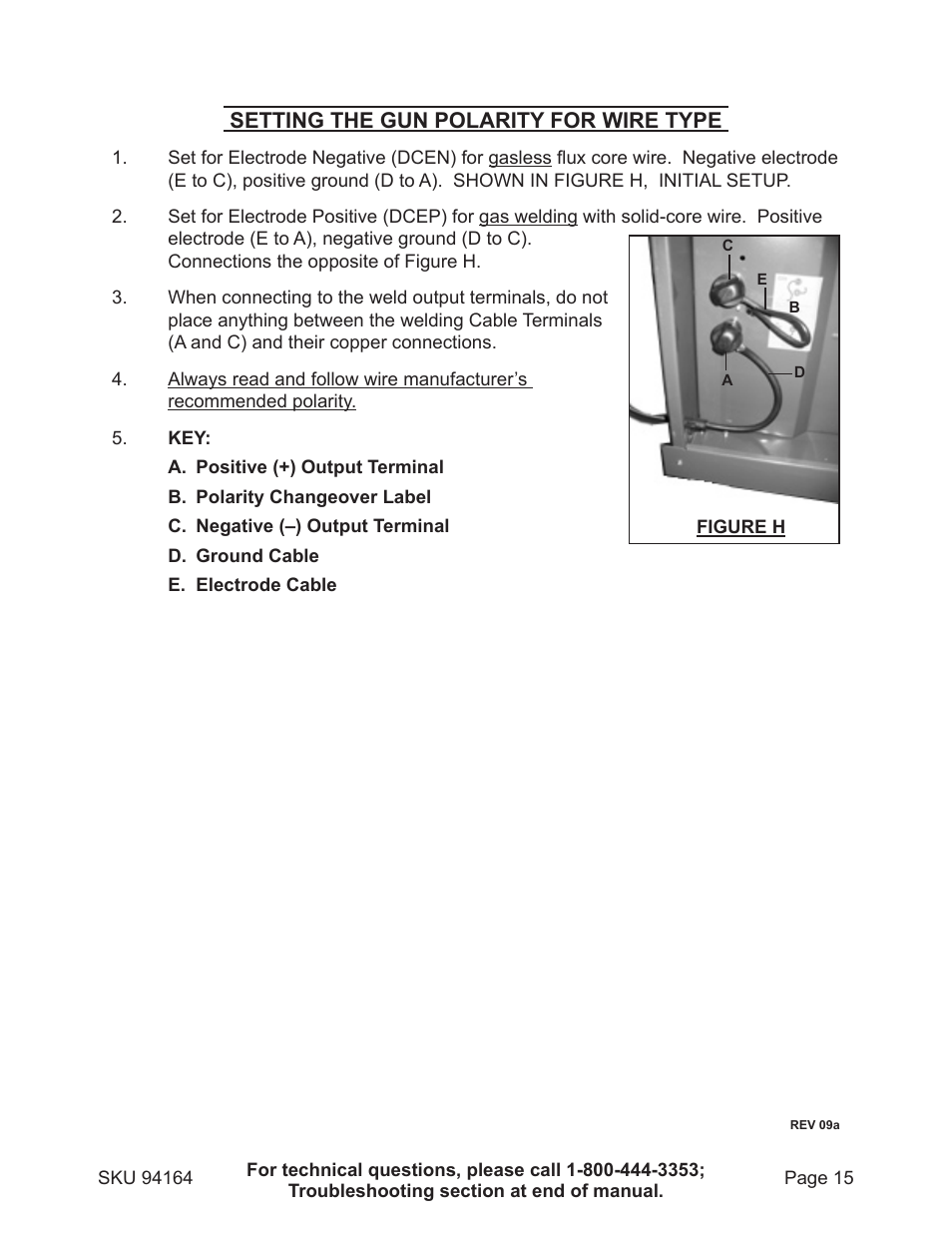 Setting the gun polarity for wire type | Harbor Freight Tools 94164 User Manual | Page 15 / 33