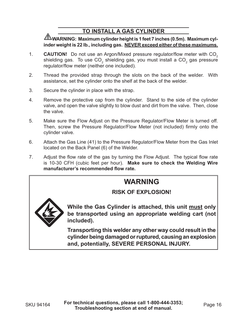 Warning | Harbor Freight Tools 94164 User Manual | Page 16 / 33