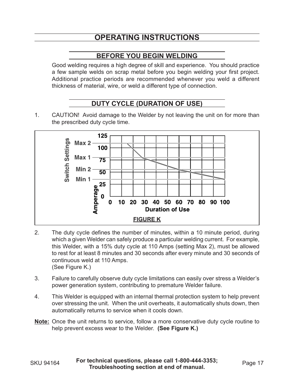 Operating instructions | Harbor Freight Tools 94164 User Manual | Page 17 / 33