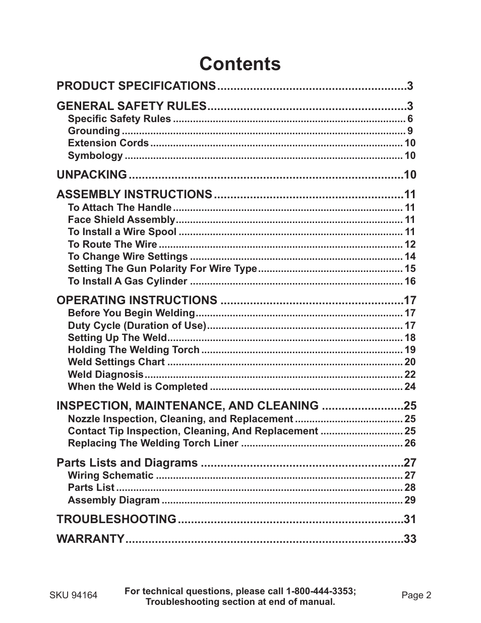 Harbor Freight Tools 94164 User Manual | Page 2 / 33