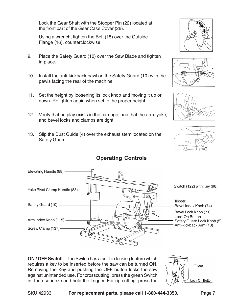 Operating controls | Harbor Freight Tools 42933 User Manual | Page 7 / 19