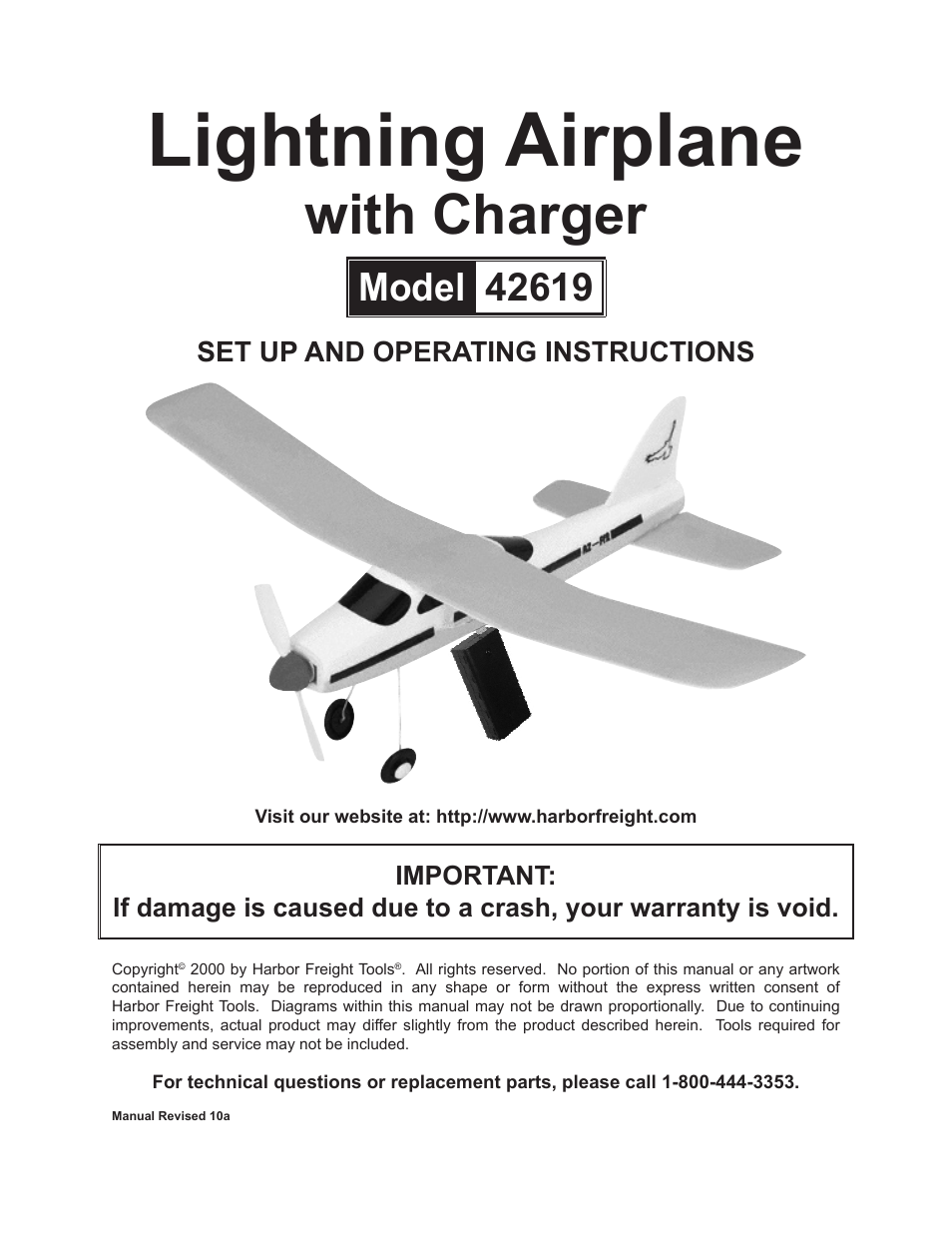 Harbor Freight Tools Lightning Airplane with Charger 42619 User Manual | 4 pages