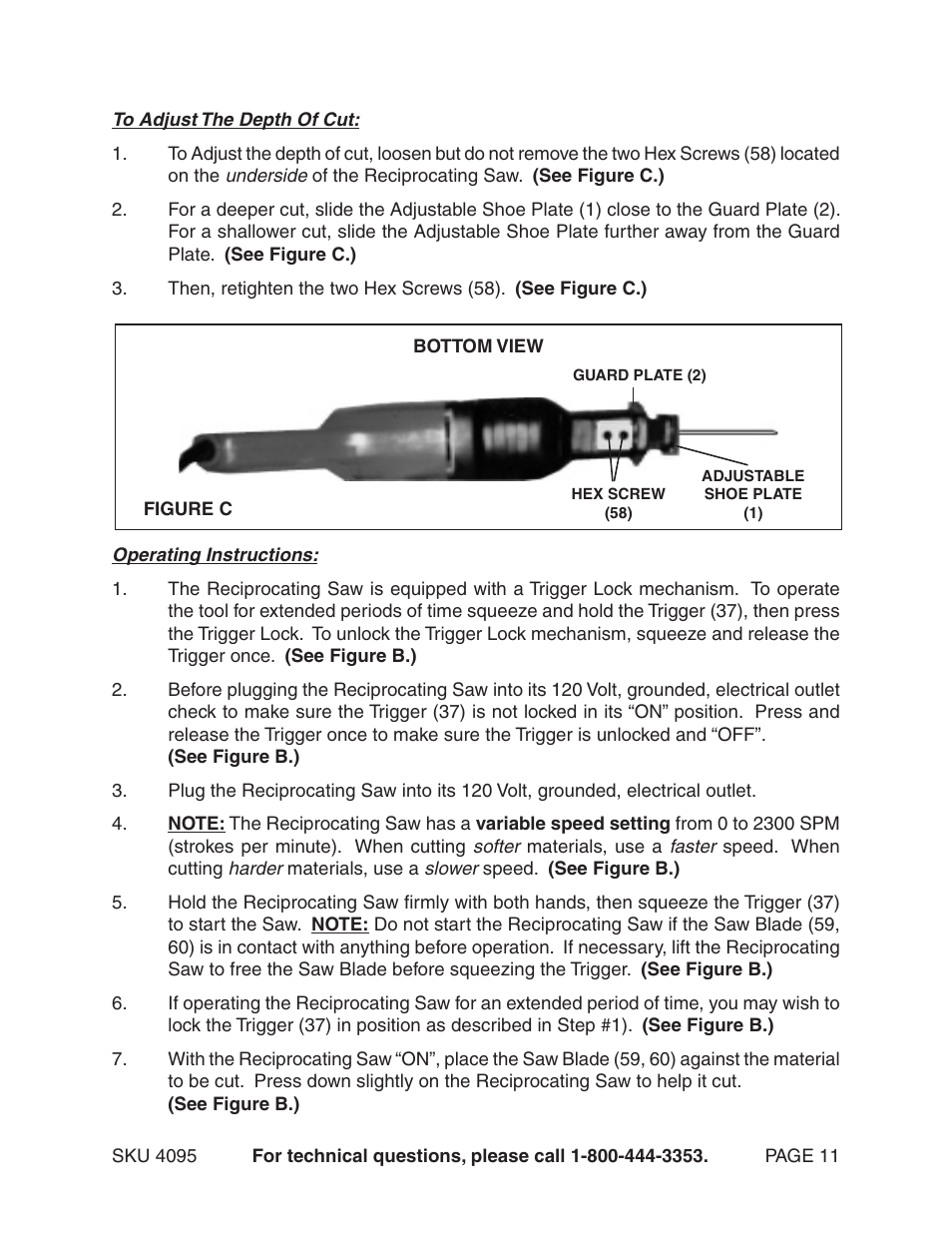 Harbor Freight Tools Chicago Electric Power Tools / Reciprocating Saw - 4.5 AMP 4095 User Manual | Page 11 / 15