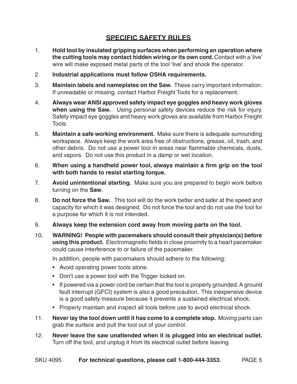 Harbor Freight Tools Chicago Electric Power Tools / Reciprocating Saw - 4.5 AMP 4095 User Manual | Page 5 / 15