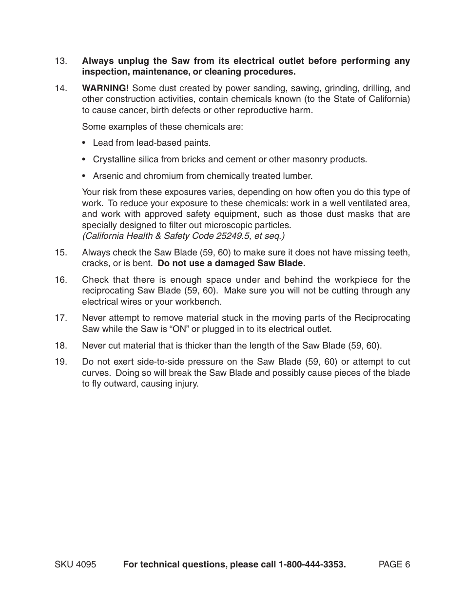 Harbor Freight Tools Chicago Electric Power Tools / Reciprocating Saw - 4.5 AMP 4095 User Manual | Page 6 / 15