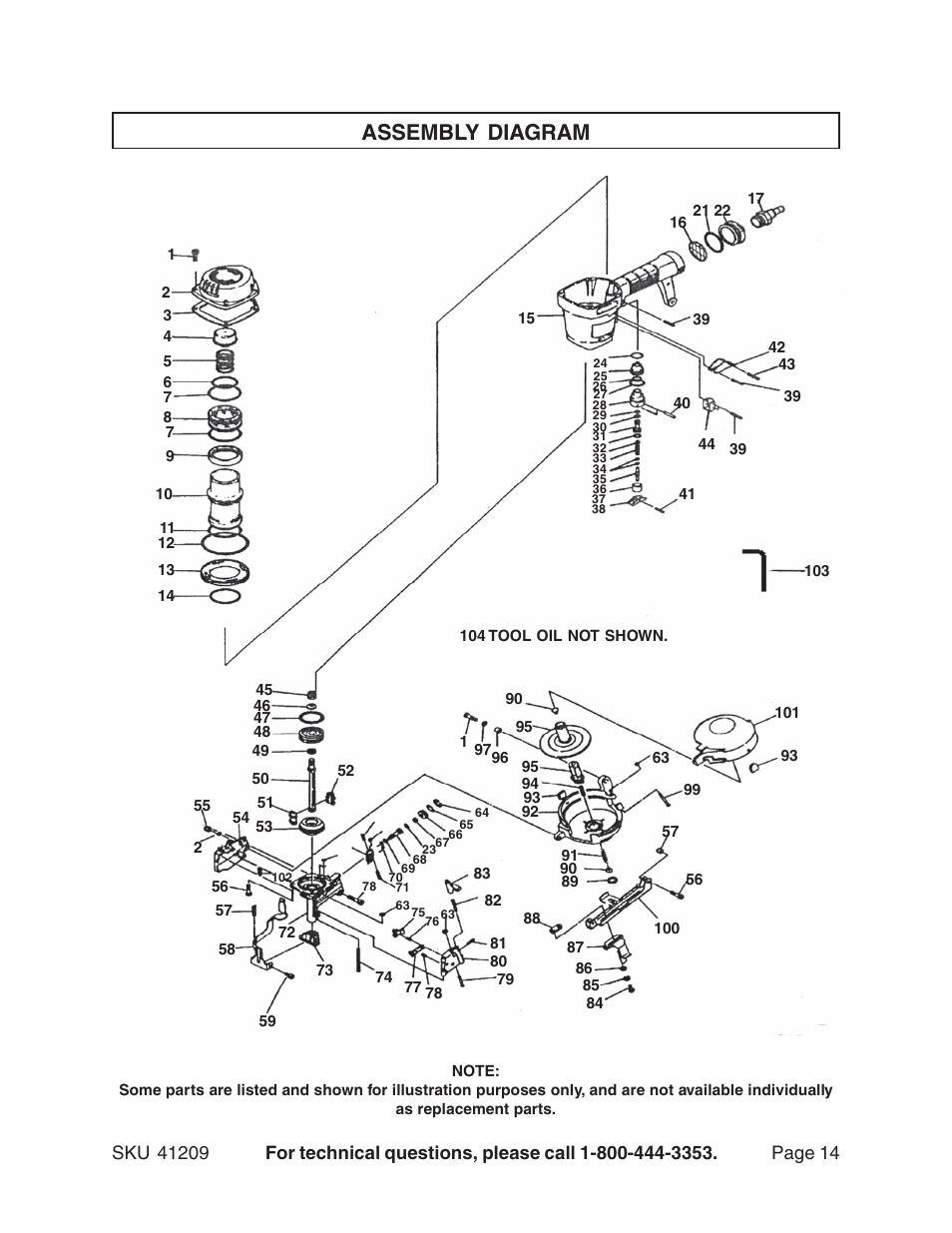 Assembly diagram | Harbor Freight Tools 41209 User Manual | Page 14 / 14