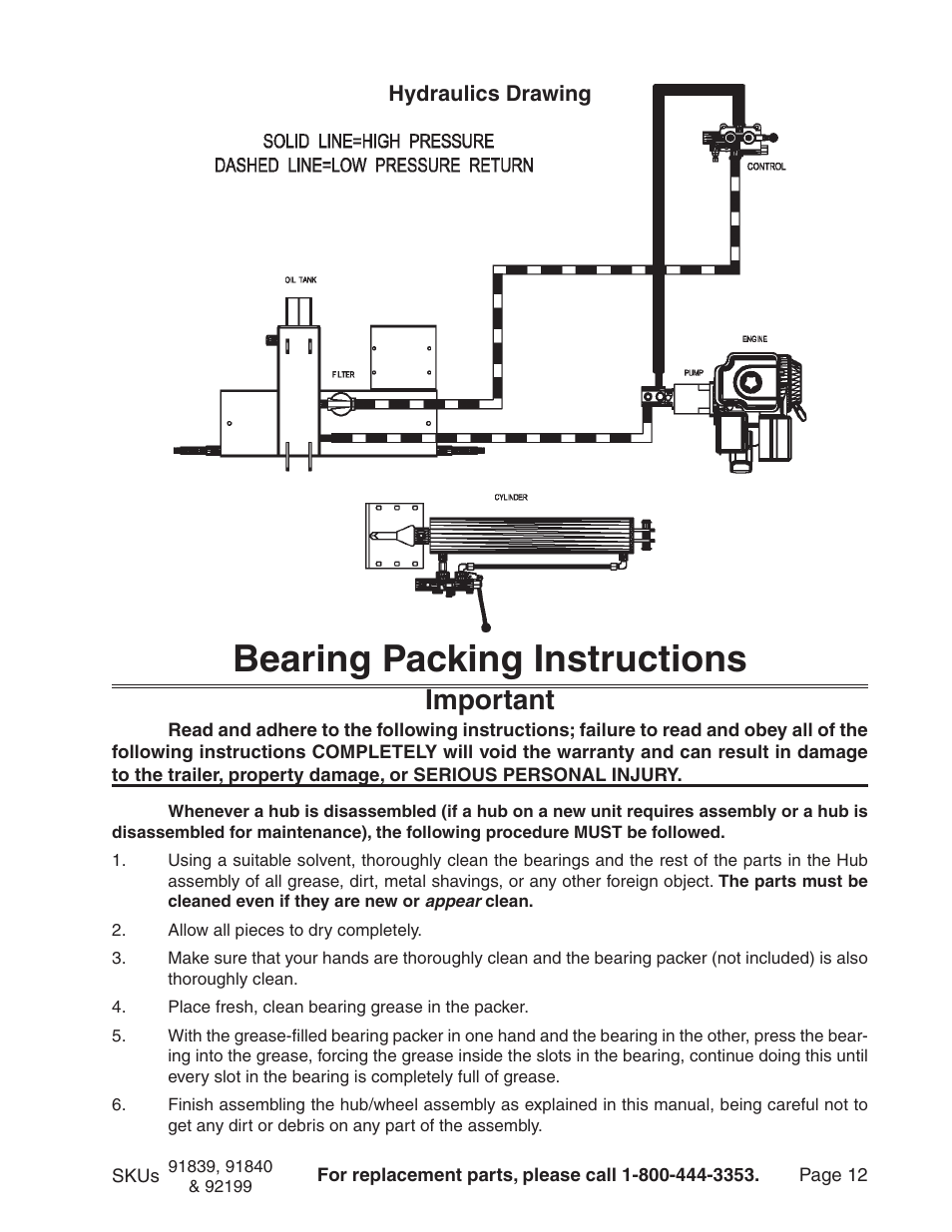 Bearing packing instructions, Important | Harbor Freight Tools 91840 User Manual | Page 12 / 12