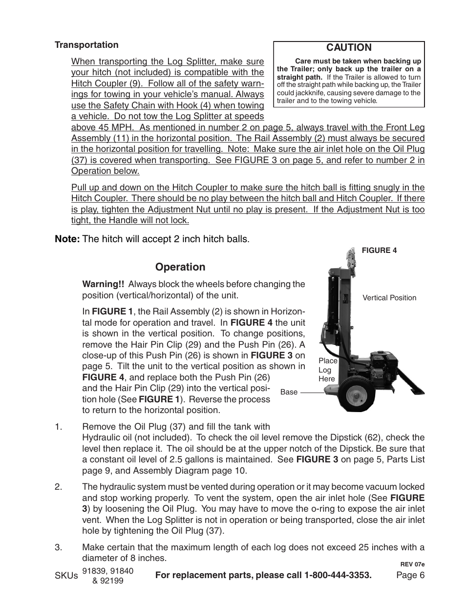 Operation | Harbor Freight Tools 91840 User Manual | Page 6 / 12