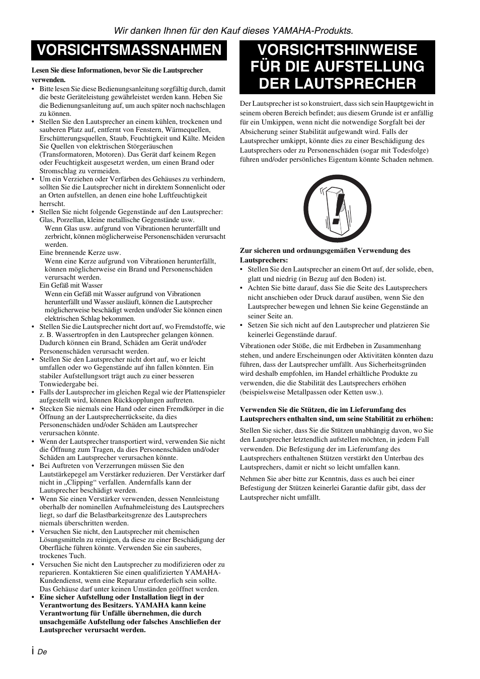 Deutsch, Vorsichtsmassnahmen | Yamaha NS-F700 User Manual | Page 14 / 36