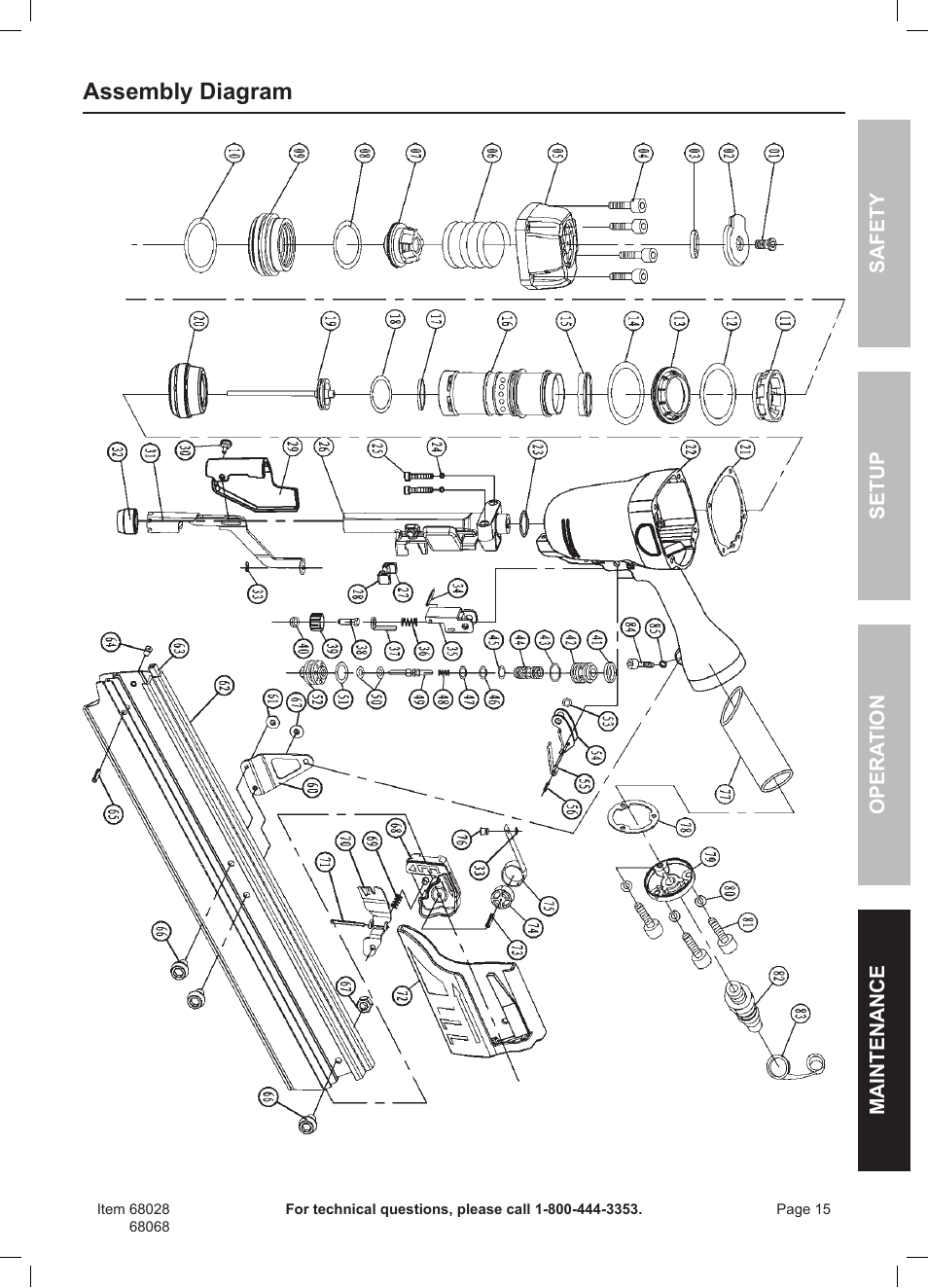 Assembly diagram | Harbor Freight Tools Framing Nailer 68068 User Manual | Page 15 / 16