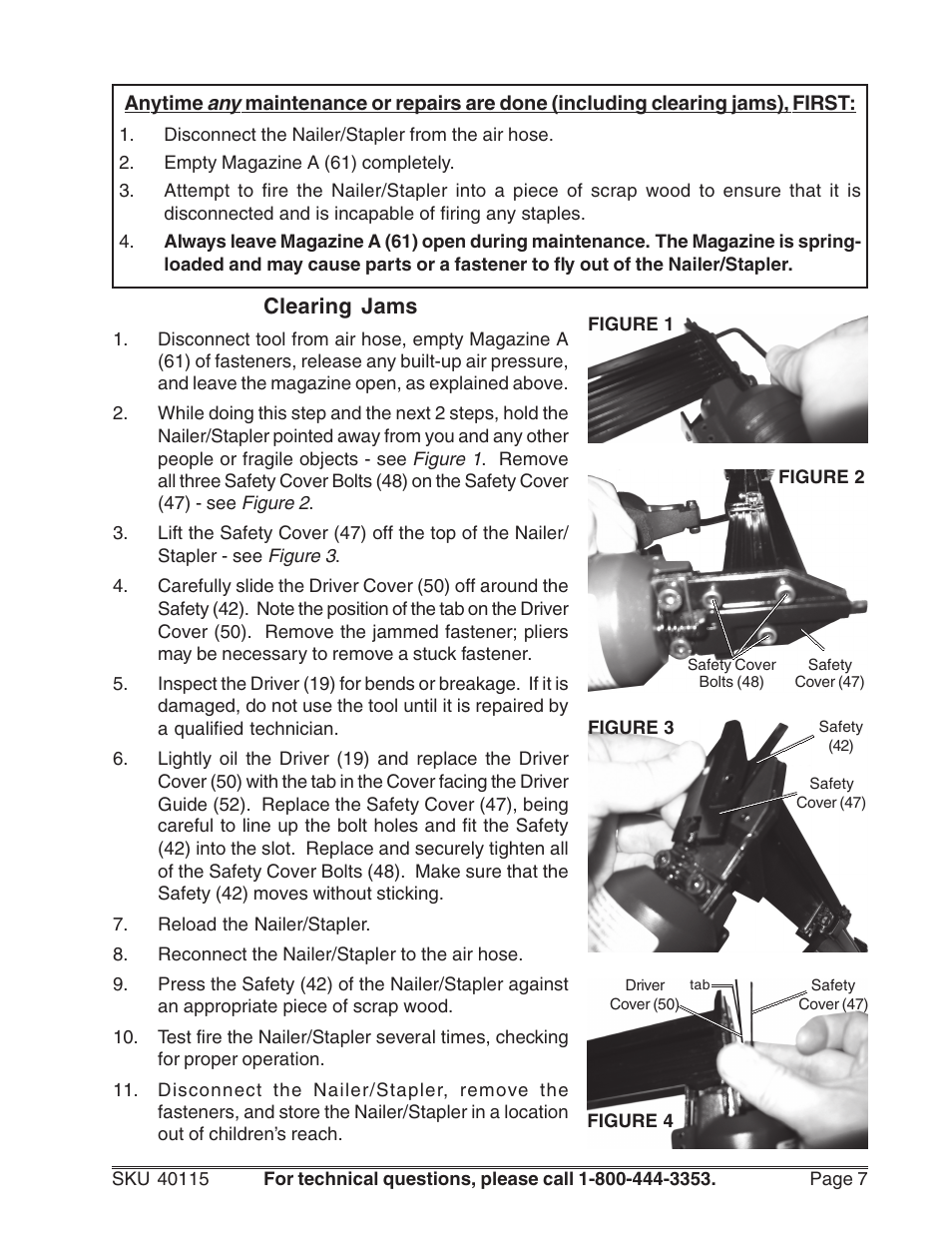 Clearing jams | Harbor Freight Tools 40115 User Manual | Page 7 / 10